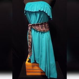 Bnwot (M) Lapis High-Low Ruffle Dress STRETCHY +(Big Bust friendly) can fit L/XL